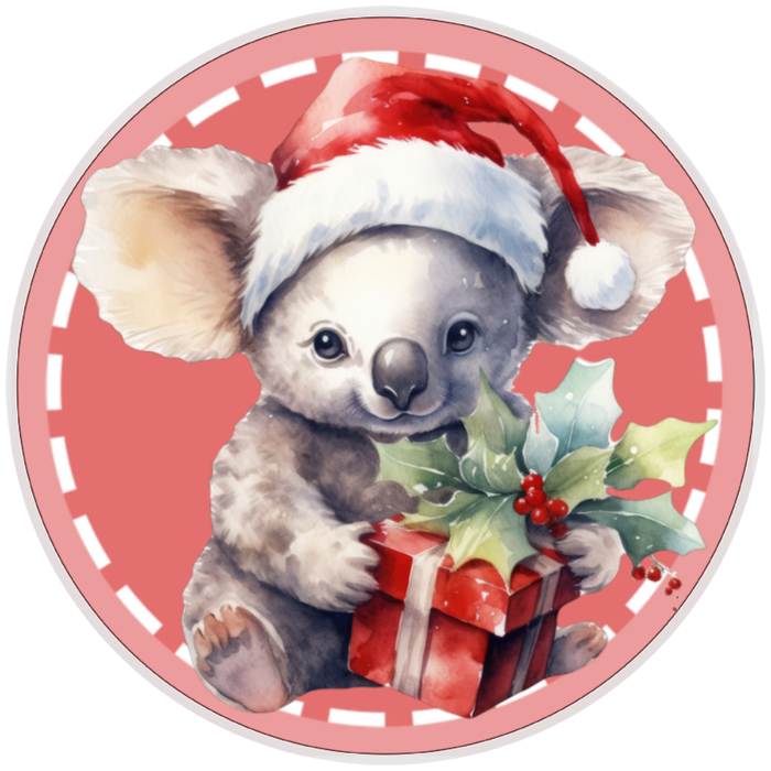 10” Koala Christmas  Wreath Sign, Home Decor, Aluminum, The Ritzy Cactus