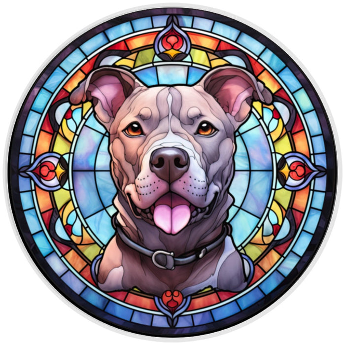 10 Laughing PitBull Stained Glass Look Sign, Metal Wreath Sign, Home Decor