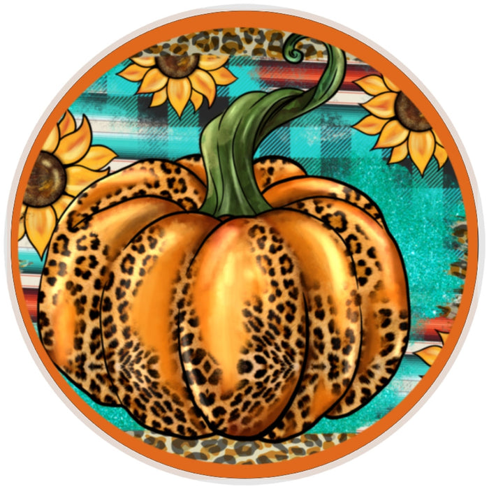 10” Leopard Pumpkin Wreath Sign, Wreath Sign, Home Decor, Metal Sign, The Ritzy Cactus