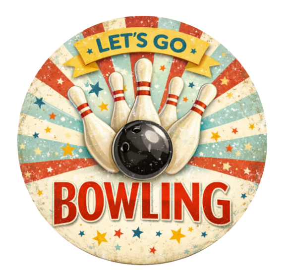 10" Let's Go bowling Sign, Metal Wreath Sign, Home Decor, DIY Wreath Supply