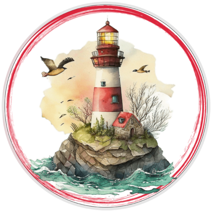 10” Lighthouse Water Wreath Sign, Home Decor, Aluminum, The Ritzy Cactus