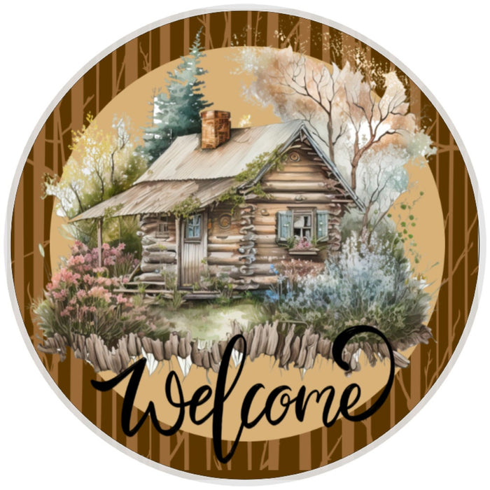 10 Log Cabin Country Welcome Sign, Wreath Sign, Home Decor, Metal Sign, The Ritzy Cactus