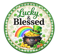 10" Lucky and Blessed St Patrick's Wreath Sign, Metal Wreath Sign, Home Decor, Summer Sign