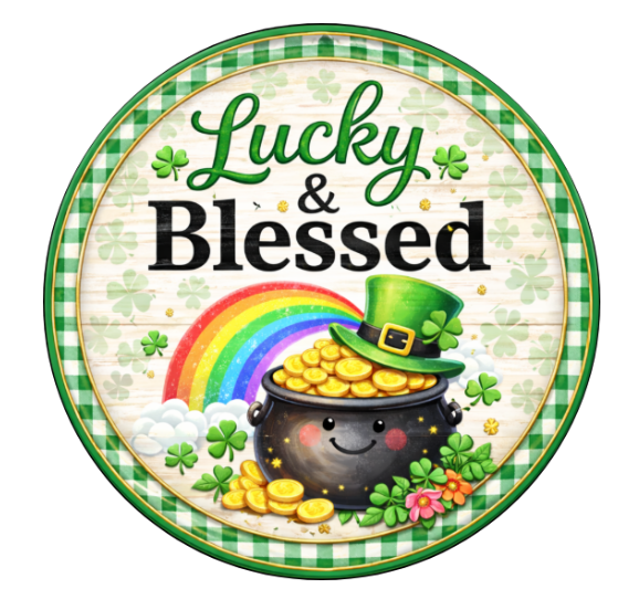 10" Lucky and Blessed St Patrick's Wreath Sign, Metal Wreath Sign, Home Decor, Summer Sign