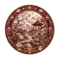 10" Maroon Chinoiserie Garden Sign, Metal Wreath Sign, Home Decor