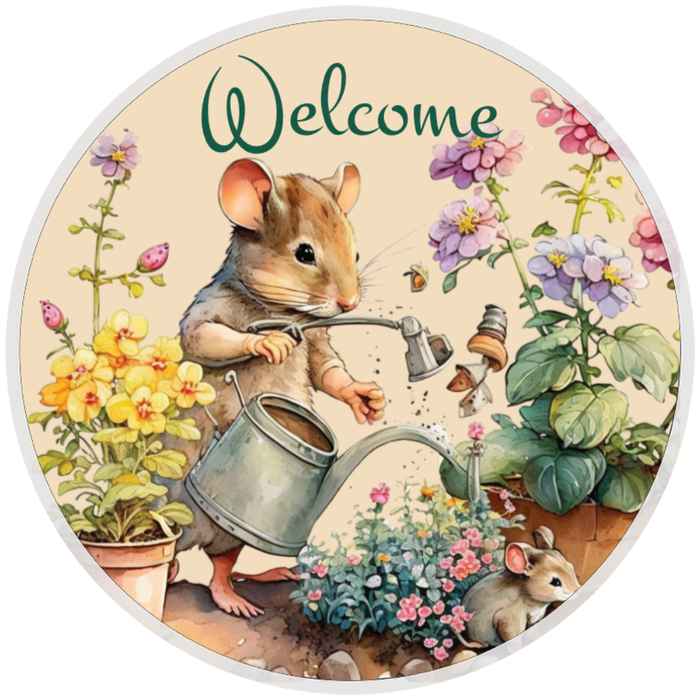 10” Mouse Garden Welcome Sign, Home Decor, Aluminum, The Ritzy Cactus