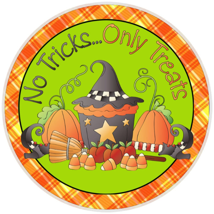 10 No Tricks Just Treats Witch Sign, Halloween Wreath Sign, Home Decor