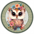 10”  Owl Floral Medallion  Sign, Home Decor, Aluminum, The Ritzy Cactus