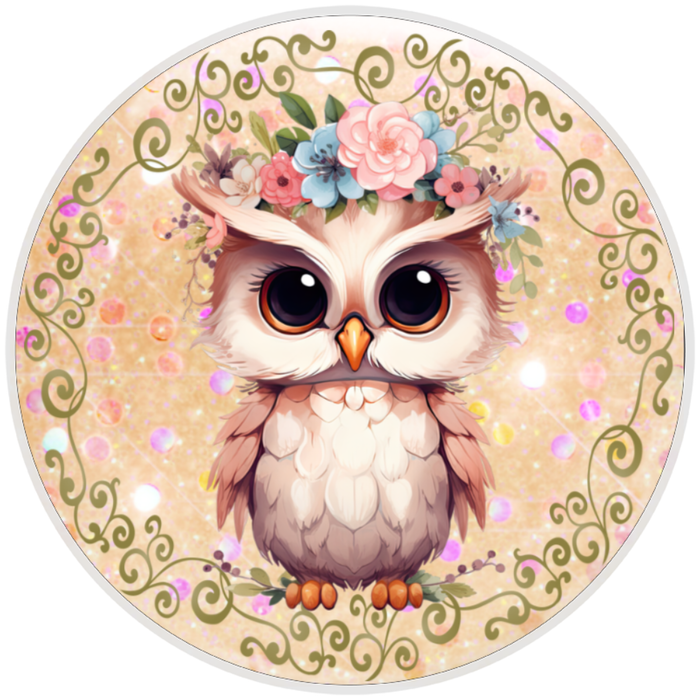 10”  Owl Pink Floral Sign, Home Decor, Aluminum, The Ritzy Cactus