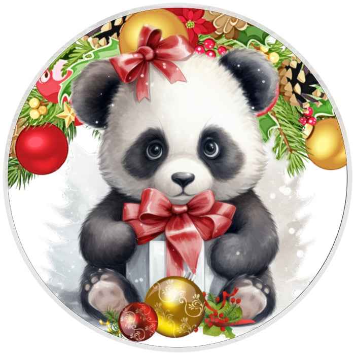 10 Panda Christmas Sign, Metal Wreath Sign, Home Decor
