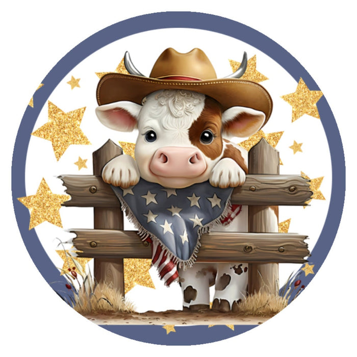 10 Patriotic Cow Wreath Sign, Wreath Sign, Home Decor, Metal Sign, The Ritzy Cactus