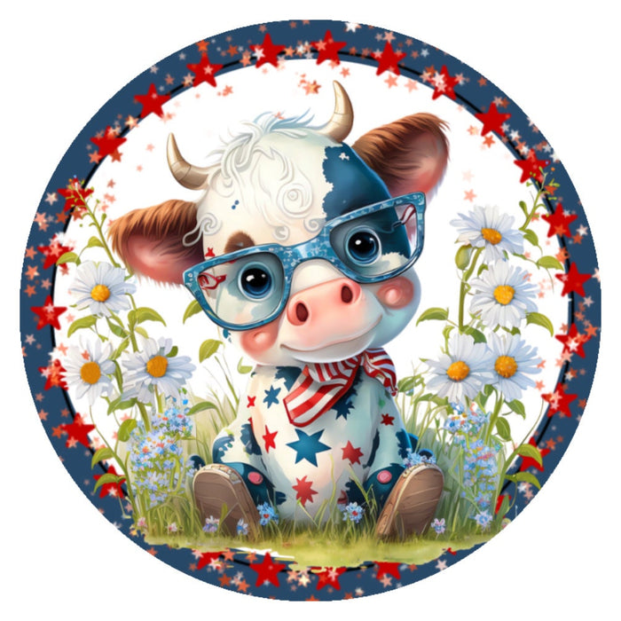 10 Patriotic Daisy Cow Wreath Sign, Wreath Sign, Home Decor, Metal Sign, The Ritzy Cactus