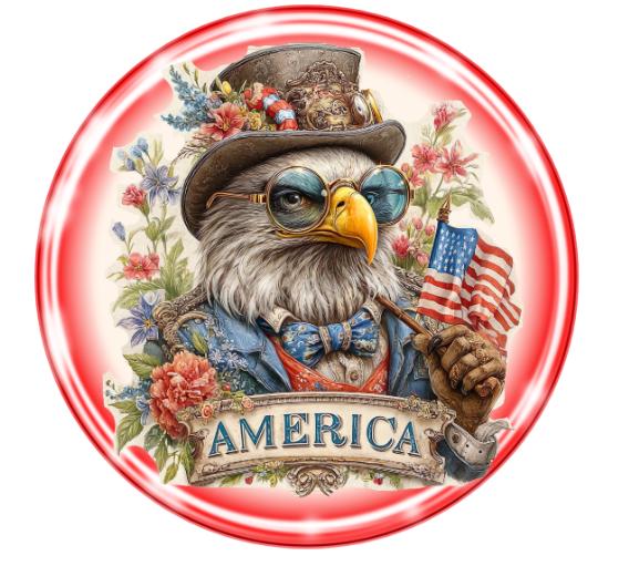 10 Patriotic Eagle Happy Fourth Sign , Wreath Sign, Metal Sign, Home Decor