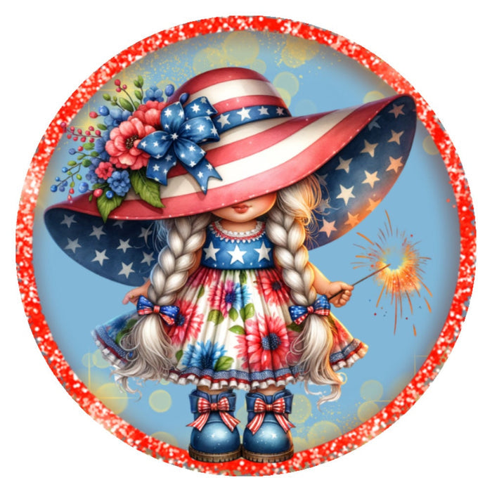 10 Patriotic Girl Gnome Big Hat Sign, Wreath Sign, Home Decor