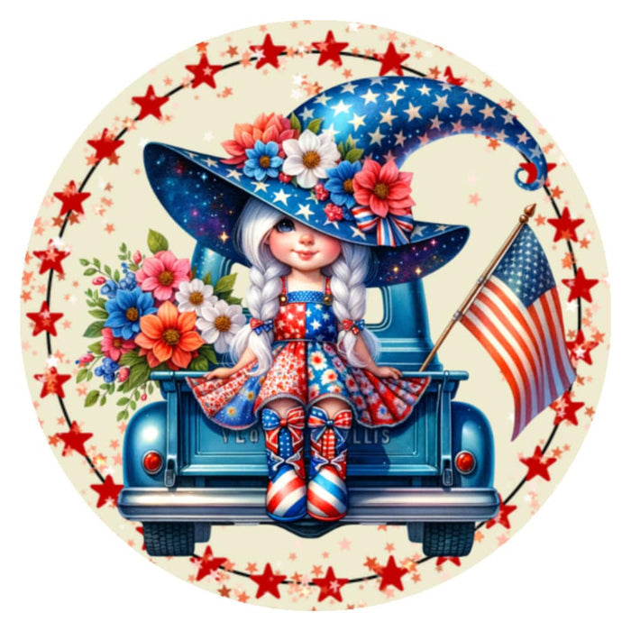 10 Patriotic Girl Gnome Truck Sign, Wreath Sign, Home Decor