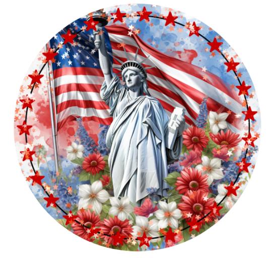 10 Patriotic Statue of Liberty Happy Fourth Sign , Wreath Sign, Metal Sign, Home Decor