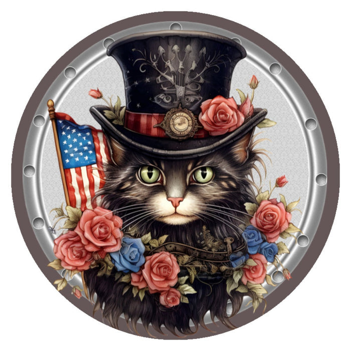 10 Patriotic Steampunk Cat Sign, Wreath Sign, Home Decor, Metal Sign, The Ritzy Cactus