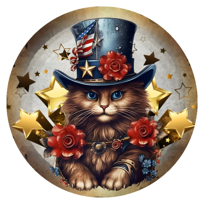 10 Patriotic Steampunk Stars Cat Sign, Wreath Sign, Home Decor, Metal Sign, The Ritzy Cactus