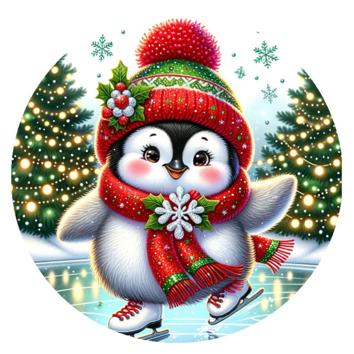 10 Penguin  Christmas  Pond Skating Sign, Metal Wreath Sign, Home Decor