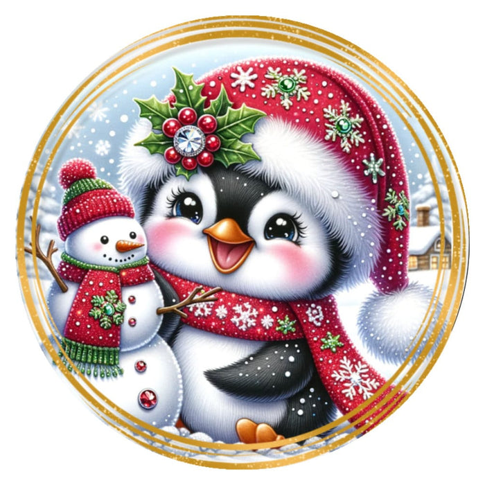 10 Penguin Gold Snowman Sign, Metal Wreath Sign, Home Decor
