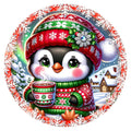 10 Penguin Hot Cocoa Christmas Sign, Metal Wreath Sign, Home Decor