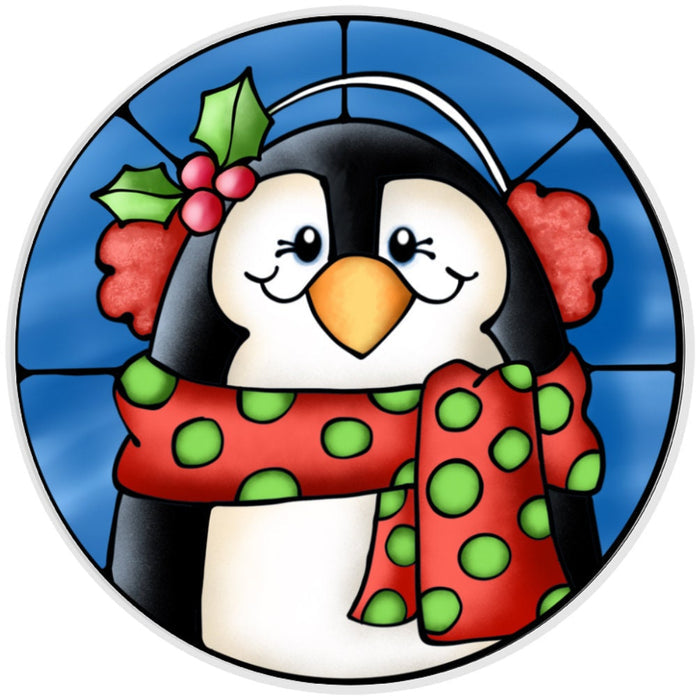 10 Penguin Stained Glass Look Metal Sign, Wreath Sign, Home Decor