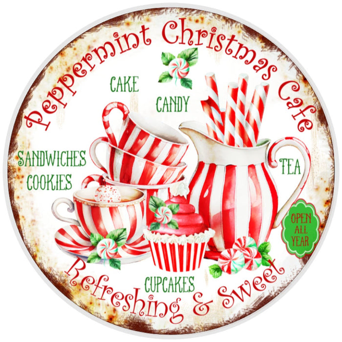 10 Peppermint Christmas Wreath Sign, Metal Wreath Sign, Home Decor