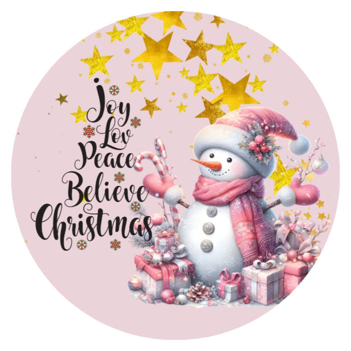 10 Pink Believe Snowman Sign, Wreath Sign, Home Decor