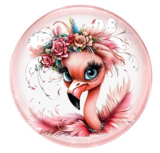 10 Pink Feather Floral Flamingo Sign, Metal Wreath Sign, Home Decor
