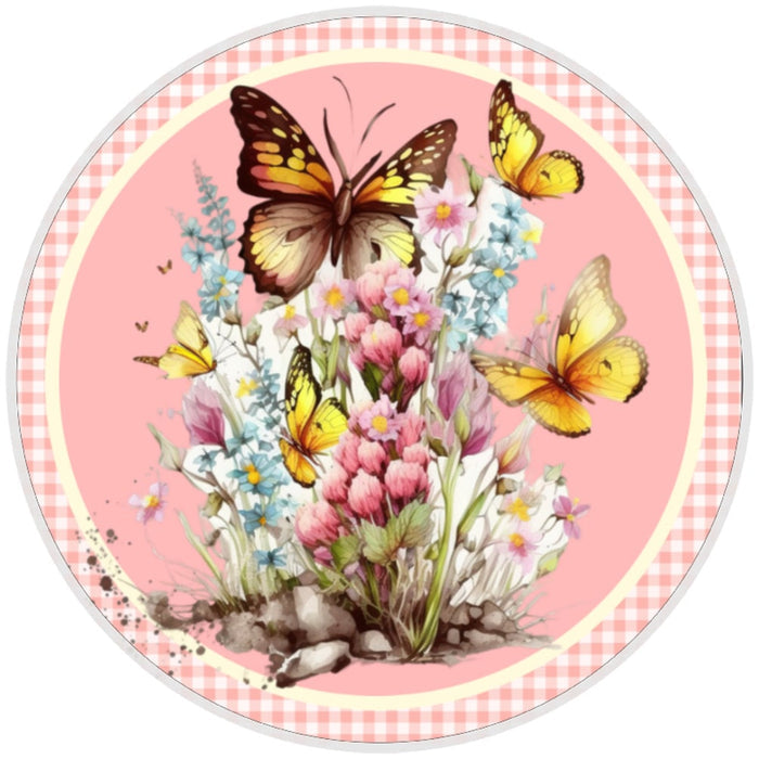 10 Pink Floral Butterfly Sign, Wreath Sign, Home Decor