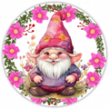 10” Pink Floral Gnome Sign, Home Decor, Aluminum, The Ritzy Cactus