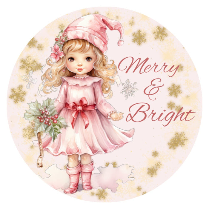 10 Pink Girl Elf Christmas Sign, Wreath Sign, Home Decor