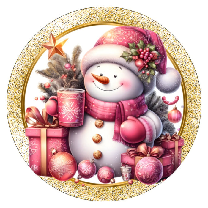 10 Pink Hot Coco Snowman Sign, Wreath Sign, Home Decor