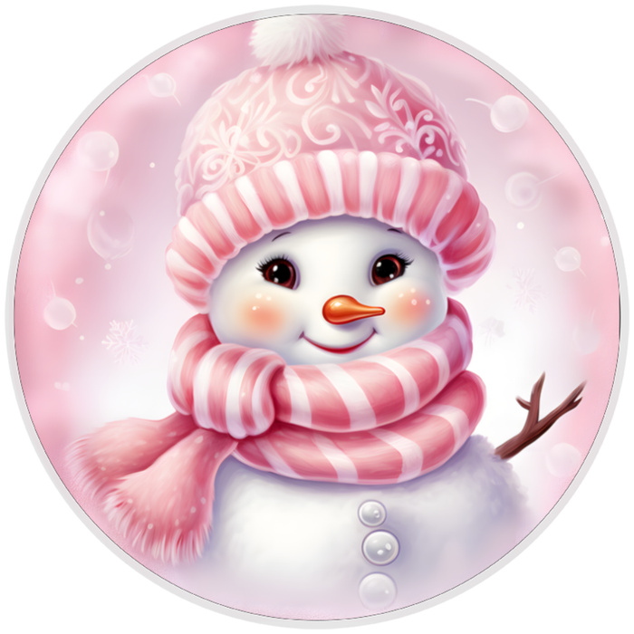 10” Pink Snowman Winter Sign, Wreath Sign, Home Decor, Aluminum, The Ritzy Cactus