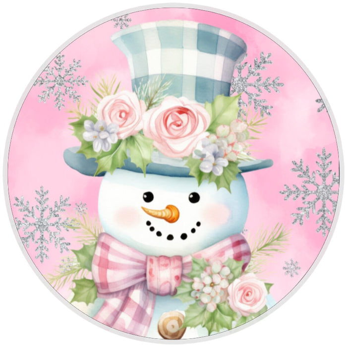 10 Pink Snowman Winter Sign, Wreath Sign, Home Decor