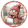 10 Pink Woodland Snowman Sign, Wreath Metal Sign, Home Decor