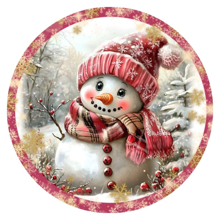 10 Pink Woodland Snowman Sign, Wreath Metal Sign, Home Decor