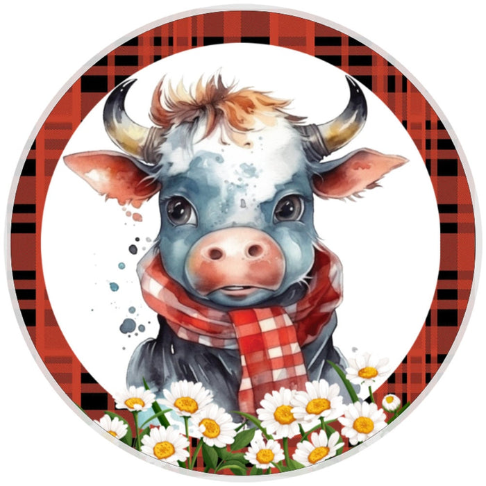 10 Plaid Daisy Cow Sign, Wreath Sign, Home Decor