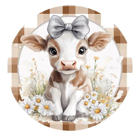 10 Plaid Daisy Cow Sign, Wreath Sign, Home Decor