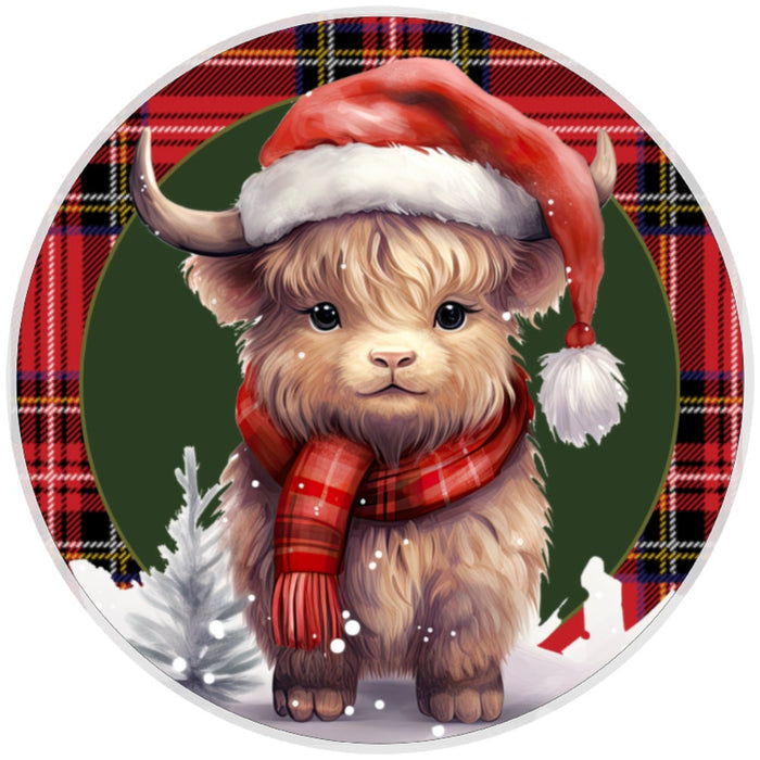 10 Plaid Highland Cow Christmas Sign, Wreath Sign, Home Decor