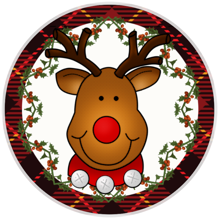 10” Plaid Reindeer Christmas Wreath Sign, Home Decor, Aluminum, The Ritzy Cactus