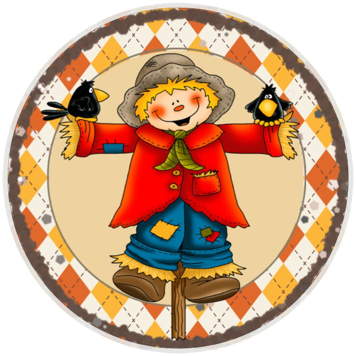 10 Plaid Scarecrow Sign, Metal Wreath Sign, Home Decor
