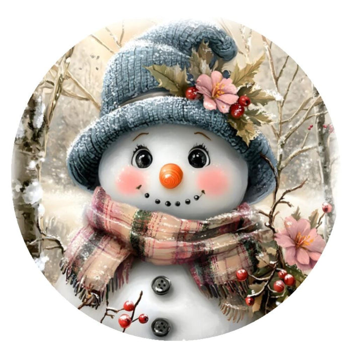 10 Plaid  Scarf Woodland Snowman Sign, Wreath Metal Sign, Home Decor