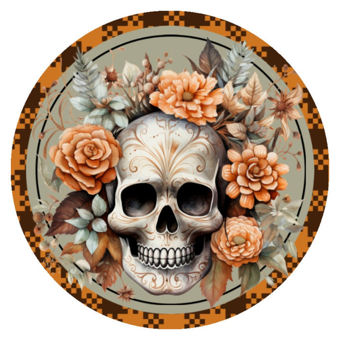 10 Plaid Skeleton Floral Halloween  Sign, Wreath Sign, Metal Sign, Home Decor