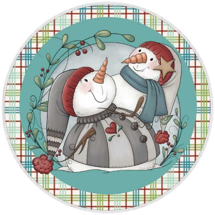 10 Plaid Snowman Metal Sign, Wreath Sign, Home Decor