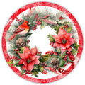 10 Poinsettia Cardinal Sign, Metal Wreath Sign, Home Decor