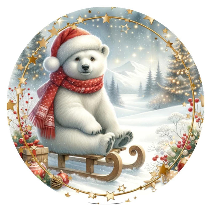 10 Polar Bear Sled Wreath Sign, Wreath Sign, Home Decor Metal Sign