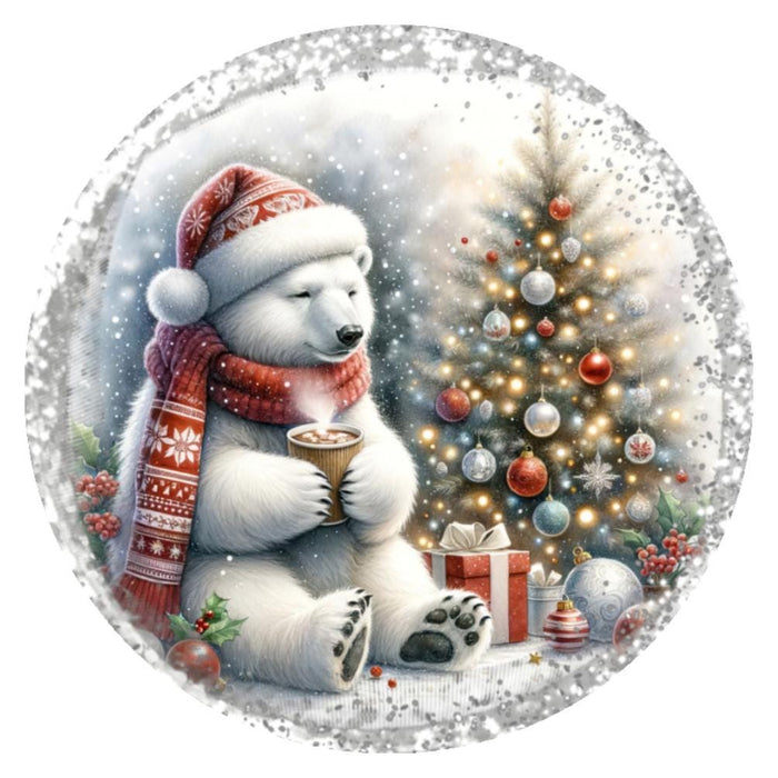 10 Polar Bear Winter Hot Chocolate Wreath Sign, Wreath Sign, Home Decor Metal Sign