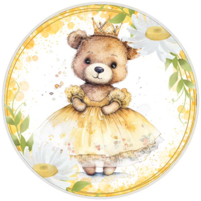 10” Princess Bear Daisy Wreath Sign, Home Decor, Aluminum, The Ritzy Cactus