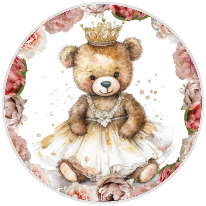 10” Princess Bear Floral Wreath Sign, Home Decor, Aluminum, The Ritzy Cactus